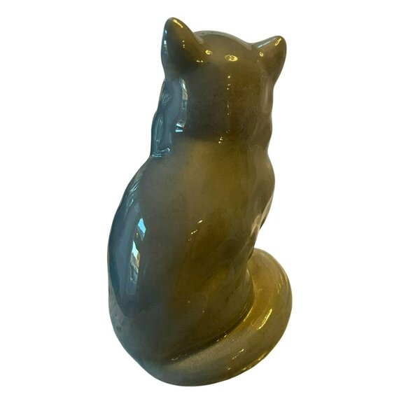 Robert Simons Vintage Ceramic Cat Figurine 4" Blue Gray White Green Eyes - Picture 5 of 7